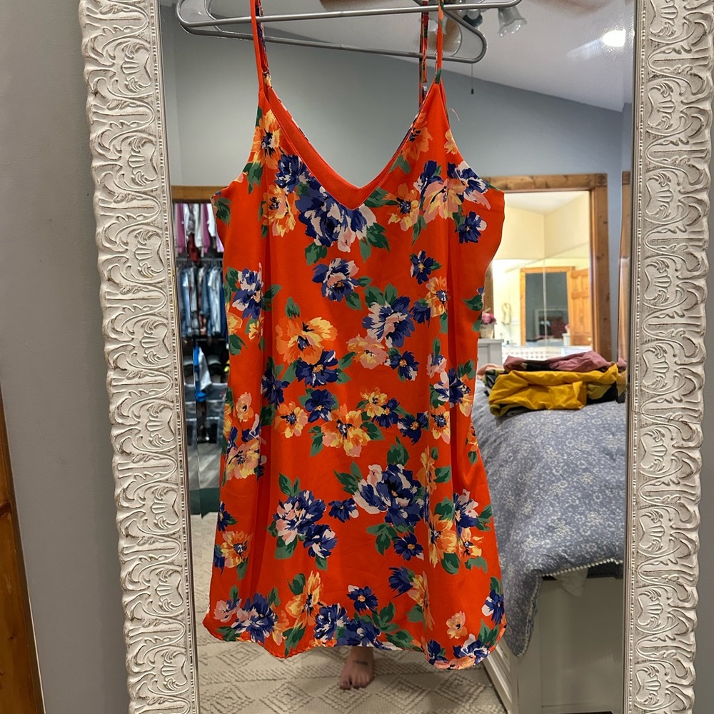 Lulu's Orange Floral V-Neck Dress